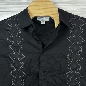 Positano Classic Men's Medium Black Western‎ Embroidered Button Up Sz Med